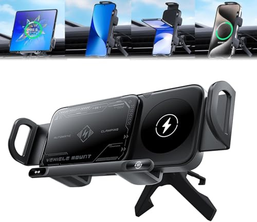 2024 High Intelligent Mobile Phone/Pad Holder, Handyhalterung Auto, Kabelloses Autoladegerät Handyhalterung, 2 in 1 Automatisch Drehbar Tablet Halterung Auto, Universelle Autohalterung (Schwarz)