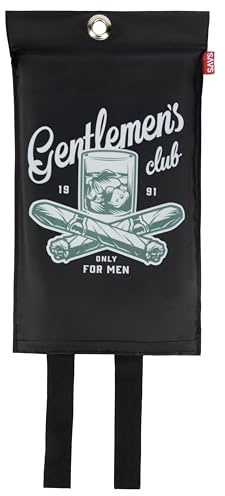 SAVS Löschdecke Küche Wohnung Büro Auto Wohnwagen - 100x100 cm - Glasfaser Brandschutzdecke zum Aufhängen - Brandschutz Decke Feuerdecke Feuerlöschdecke - Mit Gentlemen's Club-Aufdruck