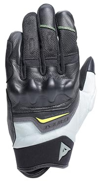 Dainese - Guantes Ermex, Guantes de Verano para Moto, Transpirables con Inserciones de Malla, Protectores Rígidos en Nudillos, Refuerzos de Piel, Pantalla Táctil, Negro y Verde, Talla L