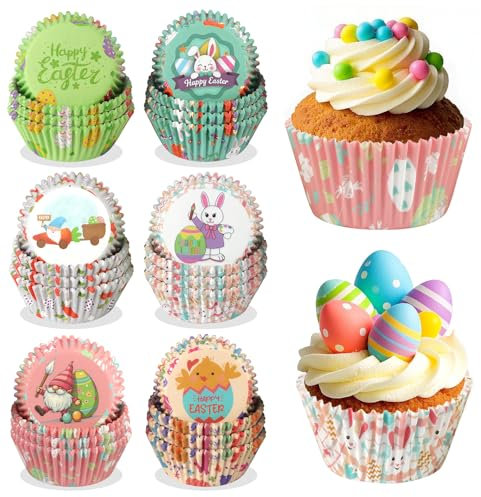 300 Teiliges Ostern Cupcake Liner, Kalolary 6 Stile Oster Papierförmchen Hase Küken Ei Muffinförmchen Gnom Kaninchen Karotte für die Geburtstagsfeier für College High School