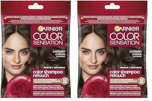 Garnier Color Shampoo Retouch Coloration Permanente Châtain - 100% Couverture Cheveux Blancs - Dure Jusqu'à 4 Semaines (Lot de 2)