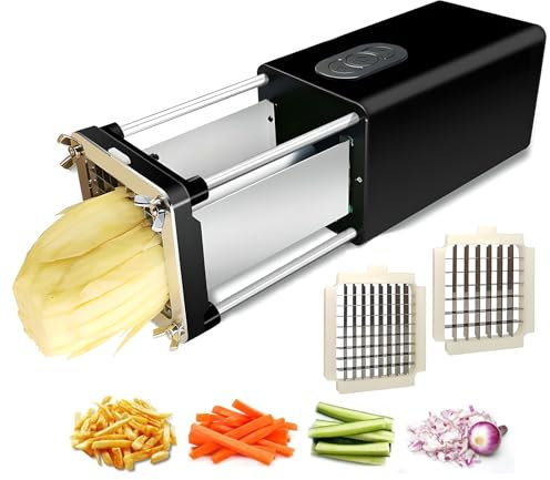 Cortador eléctrico de Patatas Fritas, Picador de Verduras Multifuncional con Cuchillas de 2 tamaños Cortador eléctrico Multifuncional de Verduras, Control de Llave, para Patatas, Zanahorias, pepinos