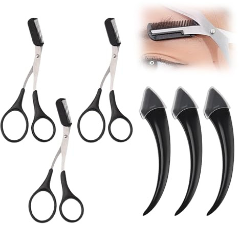 Augenbrauenschere 3 Stück Augenbrauenschere Mit Kamm,Augenbrauen Trimmer Schere Edelstahl Beauty Augenbrauentrimmer,mit 3 Halbmondbeschlägen Monatliche Zahnbrauen für Damen und Herren(Schwarz)