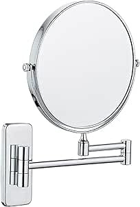 Nicesail Espejo de maquillaje de montaje en pared cromado, espejo cosmético con aumento 5X, espejo de aumento de pared para baño, espejo de afeitar extensible, diámetro 20cm