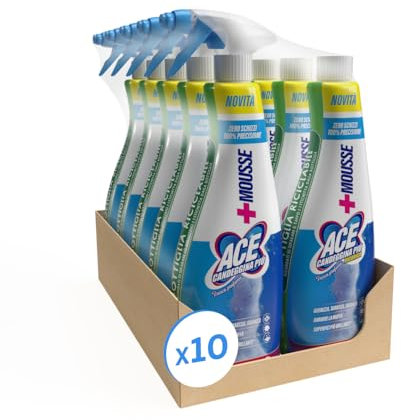 Ace Candeggina Spray Mousse Fresco Profumo + Ricarica, confezione da 10 flaconi (10x690ml)