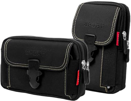 2 Stück Gürteltasche Herren, Multifunktionale Handy Gürteltasche, Schwarz Bauchtasche, 3 Stock Tragbare Hüfttasche,Handytasche Gürtel für Radfahren Wandern Camping