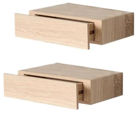 MA MAISON Set Mensola con Cassetto da Parete - Adatto per la Camera da Letto, Salotto, Soggiorno, Cameretta, Ingresso, Ufficio - in Legno 40x24x10 cm (Rovere Sbiancato)