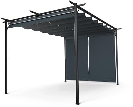 blumfeldt Pergola 3x4 m, Pergola 4x3 avec Toit en Polyester Résistant & Stores Latéraux, Armature en Acier Thermolaqué, Montage Facile, Utilisable Toute l'Année
