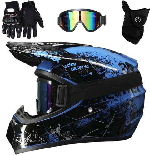 Casco Integrale da Moto Fuoristrada Per Bambini, con Occhiali, Maschera E Guanti, Per MTB, BMX, Downhill, Quad, Enduro E Cross, Omologato DOT(Style 7,L(56-57cm))