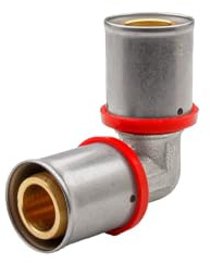 FLUVIA 5 X Codo para Tubo Multicapa, 20 mm, Compatible con Agua Potable y Calefacción, Perfil Multi TH-H-U para uso con maquina, anillo rojo