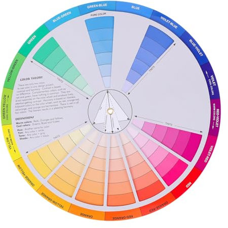 BATHVEVE Colour Wheel Learning Card and Rotation Wheel for Artists and Makeup Professionals 24-Colour Chart Complementary Mixing Guide for Creative Art and Makeup Blending