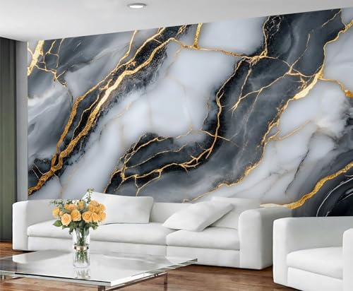 GIVLWF Black Gold Marble Wallpaper, Marble Self Adhesive Wallpaper for Living Room, Watercolor Wall Murals for Bedroom, Nordic Luxury Large Mural & Room Decor, Not Self Adhesive Abstract Wall Paper