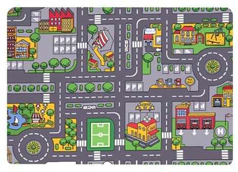 Générique Autoteppich für Kinder, waschbar, Spielteppich für Kinder, Rennstrecke, Stadtplan, Aktivitätsteppich für Babys, rutschfest, Geschenk für Kinder (80 x 120 cm)