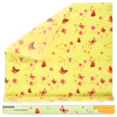 Reusable Beeswax Wraps 17 x 47 Inch Large Beeswax Food Wraps Eco-Friendly Sustainable Organic Cotton Food Storage Wraps for Sandwich, Cheese, Bread, Snacks (Butterfly)