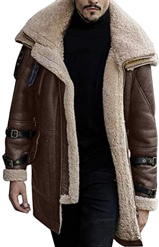 Giacca da uomo 2025 da uomo plus size cappotto invernale con risvolto a maniche lunghe giacca in pelle imbottita cappotto spesso stile pelle di pecora, Caff, 5XL