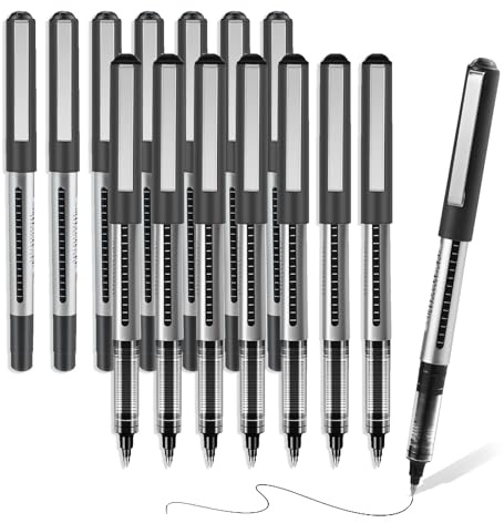 15 Stück Tintenroller Schwarz Set, 0,7mm Rollerball Pen, Tintenroller mit Flüssiger Tinte, Schnelltrocknende Kugelschreiber, Gelstifte Schwarz für Schule Büro Geschäft Journaling Schüler
