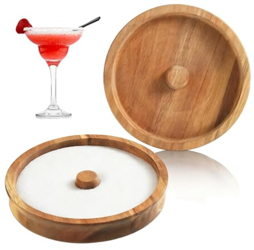Margarita Salt and Sugar Cocktail Rimmer, Wood Round Bar Accessory | Bartender Accessory, Cocktail Rimming Tool, Wooden Design, Bar Accessory Set, Multi-Use Rimmer