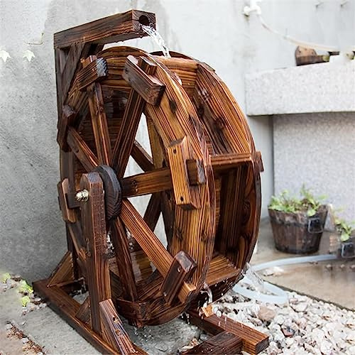 Fuente de madera con ruedas de agua, rueda de agua decorativa rústica para baño de pájaros, estanque, pecera o decoración de jardín