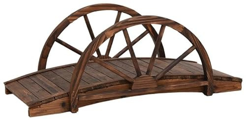 Gartenbrücke aus massivem Tannenholz mit verbrannter Optik - Stilvolles Rad-Design für den Garten (99x50x38 cm) - Langlebig & Naturverbunden