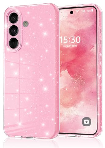 Eherui Mobiltelefonskal för Samsung Galaxy A26 5G glitter, silikon TPU anti-fingeravtryck fodral, stötsäkert skyddsfodral tunt, reptåligt och fallskydd, skyddsfodral för Samsung A26, rosa