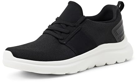 Amazon Essentials Women's Lightweight Knit Cross Trainer Sneakers, Black/White, 8.5