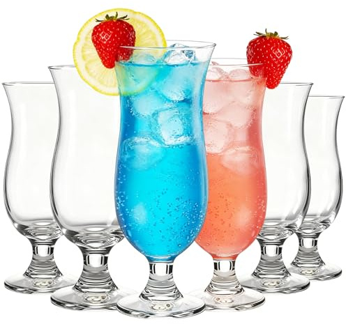 MYKAGS 6 PCS Hurricane Glass Set, 13.8 Ounce Pina Colada Cocktail Glasses, Ideal for Juice Water Tropical Drinks Clear Tulip Drinking Cups