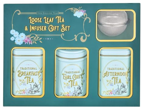 New English Teas Victorian Tea Infuser Set with 70g Loose Leaf Tea | Infuser Included, Black Tea, English Breakfast, Earl Grey, Gifts for Tea Lovers