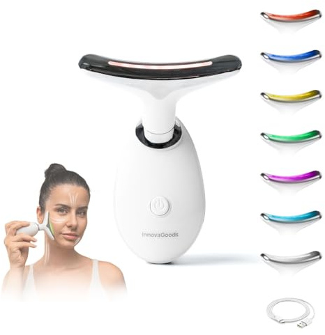InnovaGoods® Masajeador Facial, 3 Modos de masaje, 7 Colores luz LED, Masajeador Facial Reafirmante, microvibraciones con sensación térmica de 45 ºC. Ideal para lucir un rostro más radiante y relajado
