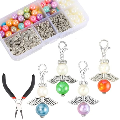 RQcMid Bastelsachen, Schlüsselanhänger Selber Machen, Schutzengel Schlüsselanhänger, Engel Basteln Perlen Set, Engelflügel Zum Basteln, schlüsselanhänger Selbst Gestalten, 12,5 * 6,5 * 2,3 cm