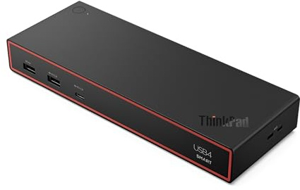 Lenovo ThinkPad USB 4 Smart Dock 5500 con adattatore da 135 W, supporta fino a 4 display, 100 W di potenza per laptop, cavo USB 4 integrato, Eclipse Black