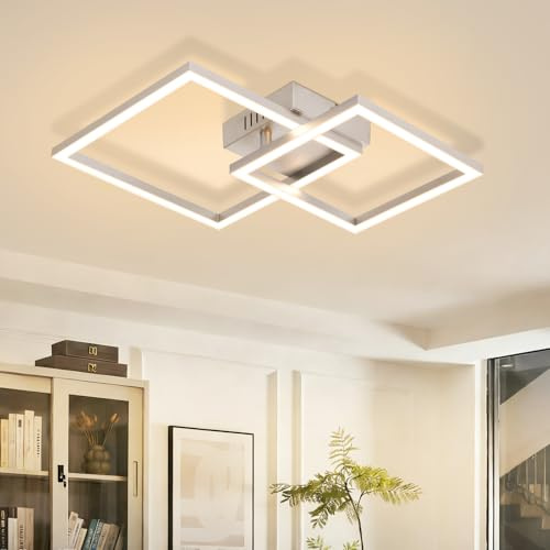 Homefire Deckenlampe LED Deckenleuchte Küche - 20W Küchenlame 3000K Warmweiß Schlafzimmerlampe Silber Drehbar Modern Design Flurlampe Eckig Deckenleuchten für Schlafzimmer Flur Esszimmer