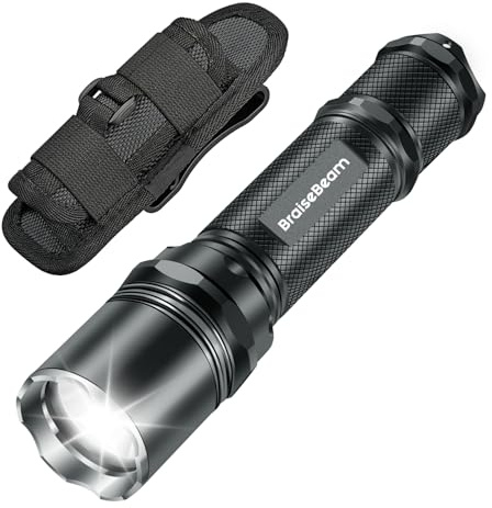 BraiseBeam LED Taschenlampe mit Holster, 1200 Lumen Extrem Hell, Ein-Modus Taktische Lampe, IP65 Wasserdicht für Camping, Outdoor, Notfall & Polizei - BATTERIE NICHT ENTHALTEN