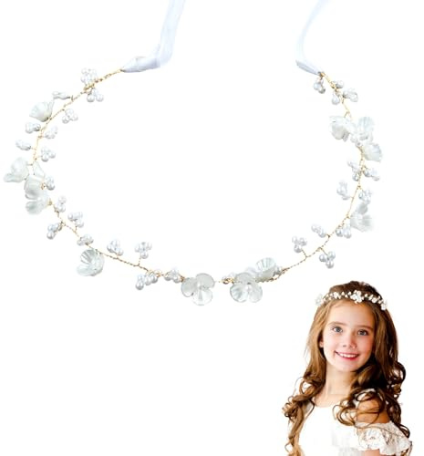 Corona di fiori per ragazze, Accessori per Capelli Comunione Bambina, Accessori capelli sposa, Fasce per Capelli per Bambina, accessorio per capelli per feste e prima comunione (B)