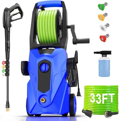 Commowner Pressure Washer 5000PSI Power Washers Powered with 33ft Pressure Hose, 4 Nozzle and Foam Cannon, powerwashers for Home, Dark Blue