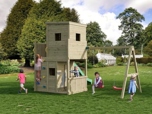 Granorte Stelzenhaus Lofter Grün 220x200x210cm Stelzenhaus mit Rutsche, Kesseldruckimprägniert, Inklusive Doppelschaukel und Kletterwand, Spielturm Garten, 0 x 0 x 0 cm