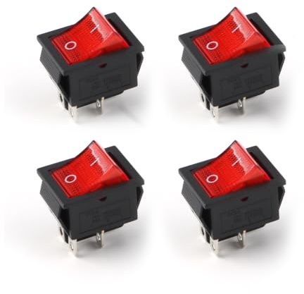 Lot de 4 interrupteurs à bascule marche/arrêt | Interrupteur 4 broches lumineux 16 A 250 VAC Rouge