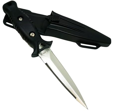 Scuba Choice Titanium Talon Spearfishing Dive Knife, 8.5 Black - Low Volume Point-Tip, Full Tang Stainless Steel Blade with Straps, Premium Modern Tool for Safety, Precision & Durability