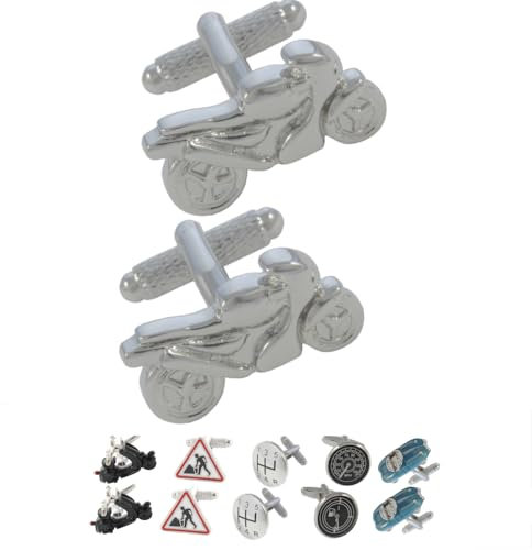 COLLAR AND CUFFS LONDON Gemelli Camicia Uomo Moto - con Scatola - Motocicletta - Ottone - Argento Colorato - Motociclo Sport - Un Paio