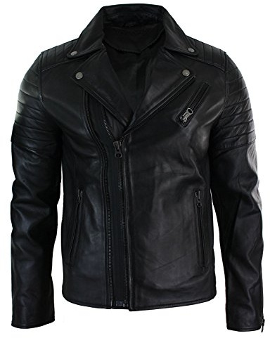 Veste pour Homme en Cuir véritable Effet Vieilli Vintage Coupe cintrée Fermeture Diagonale