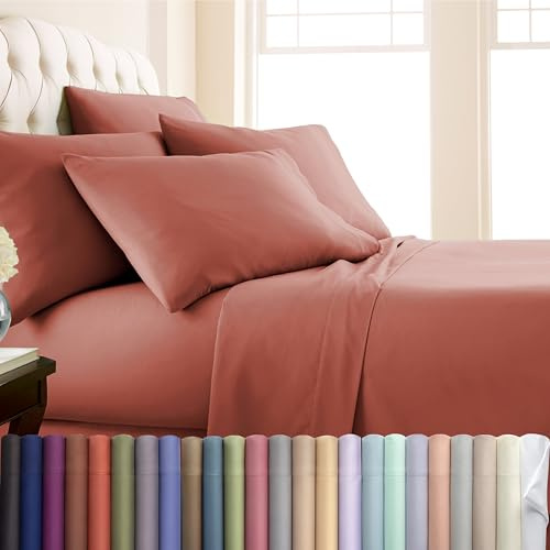 Southshore Fine Living, Inc. Premium Collection, 6-Piece Terracotta Sheets Queen Size Bed Set, 16-Inch Deep Pocket Queen Size Bed Sheet Set, Microfiber, 4 Pillow Cases, Rust Colored Sheets, Marsala