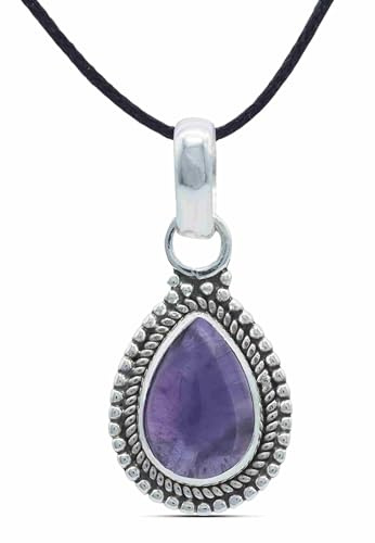 mantraroma Kettenanhänger 925 Silber Amethyst lila Stein Edelstein Damen Sterling Silber Halskette Anhänger Geschenk (MAH-065-01)