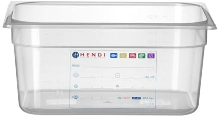 HENDI Gastronormbehälter, Temperaturbeständig von -40° bis 80°C, Geruchs- und geschmackneutral, ohne Deckel, 9,5L, Polypropylen, GN 1/2, 325x265x(H) 150mm, Transparent