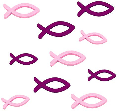 Oblique Unique® Holz Fische Streuartikel für Taufe Kommunion Konfirmation Rosa Lila - Streudeko Tischdeko Verzierung