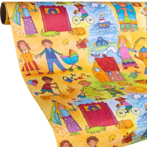Kinder Geschenkpapier KINDER - 5 Meter Rolle - für Mädchen & Jungs - Geschenkpapier reißfest - für Kindergeburtstag, Ostern, Einschulung, Weihnachten
