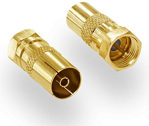 Adattatore antenna HB-DIGITAL SAT: spina F (connettore satellitare DVB-S/S2 maschio) a presa IEC (connettore TV via cavo DVB-C, terrestre DVB-T2 femmina) connettore TV coassiale placcato oro