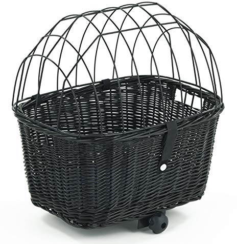 Tigana - Hundefahrradkorb für Gepäckträger aus Weide mit Gitter 44 x 34 cm Eckig Schwarz (S-S) (ohne Kissen)