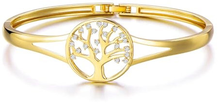Philip Jones Bracelet Manchette Arbre de Vie Plaqué Or Créé avec des Cristaux Zircondia®