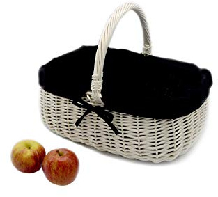 MyBer® Korb Weidenkorb Einkaufskorb Picknickkorb 33/23/13cm (27cm mit Henkel). Stabiler Tragekorb aus Weide Vollweide weiß mit schwarzer Stoffeinlage K12-014-W-SS