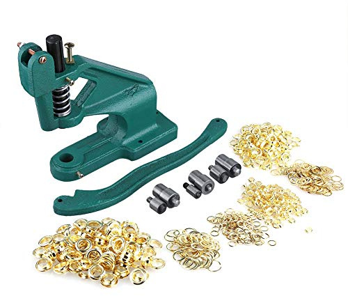 Kit de Pince à Oeillet avec 3 Matrices et 900 Oeillets, Presse Manuelle pour Grommet 6/10/12 mm, Outil pour Tissu Cuir Artisanat Rideaux en PVC