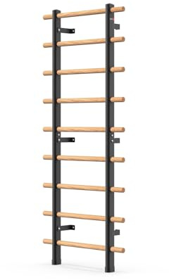 DHT Swedish Ladder, Wall Bars, Stall Bar Suspension Trainer with 9 Strategic Rods, for Fitness Home, Gym, School, Clinics and Gymnastics
